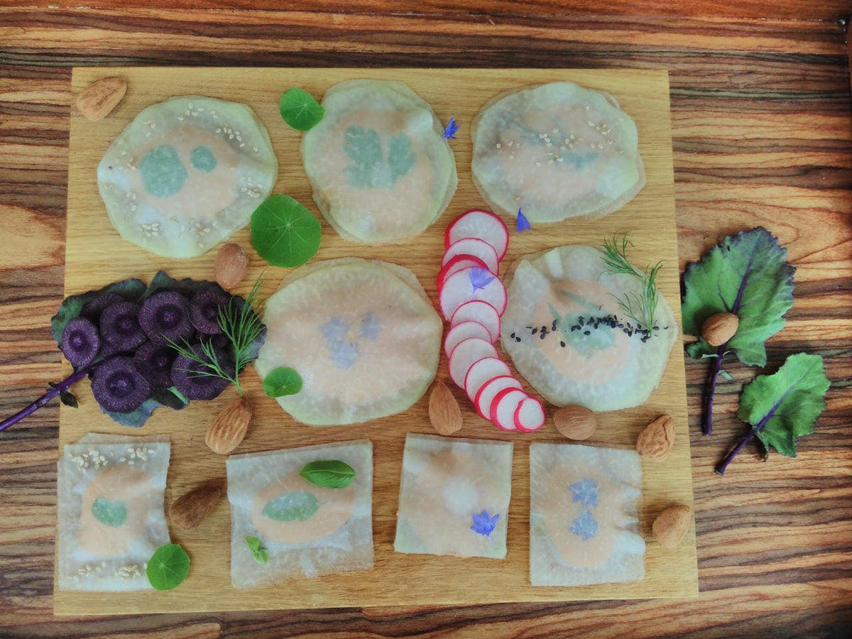 Dekorierte Kohlrabiravioli