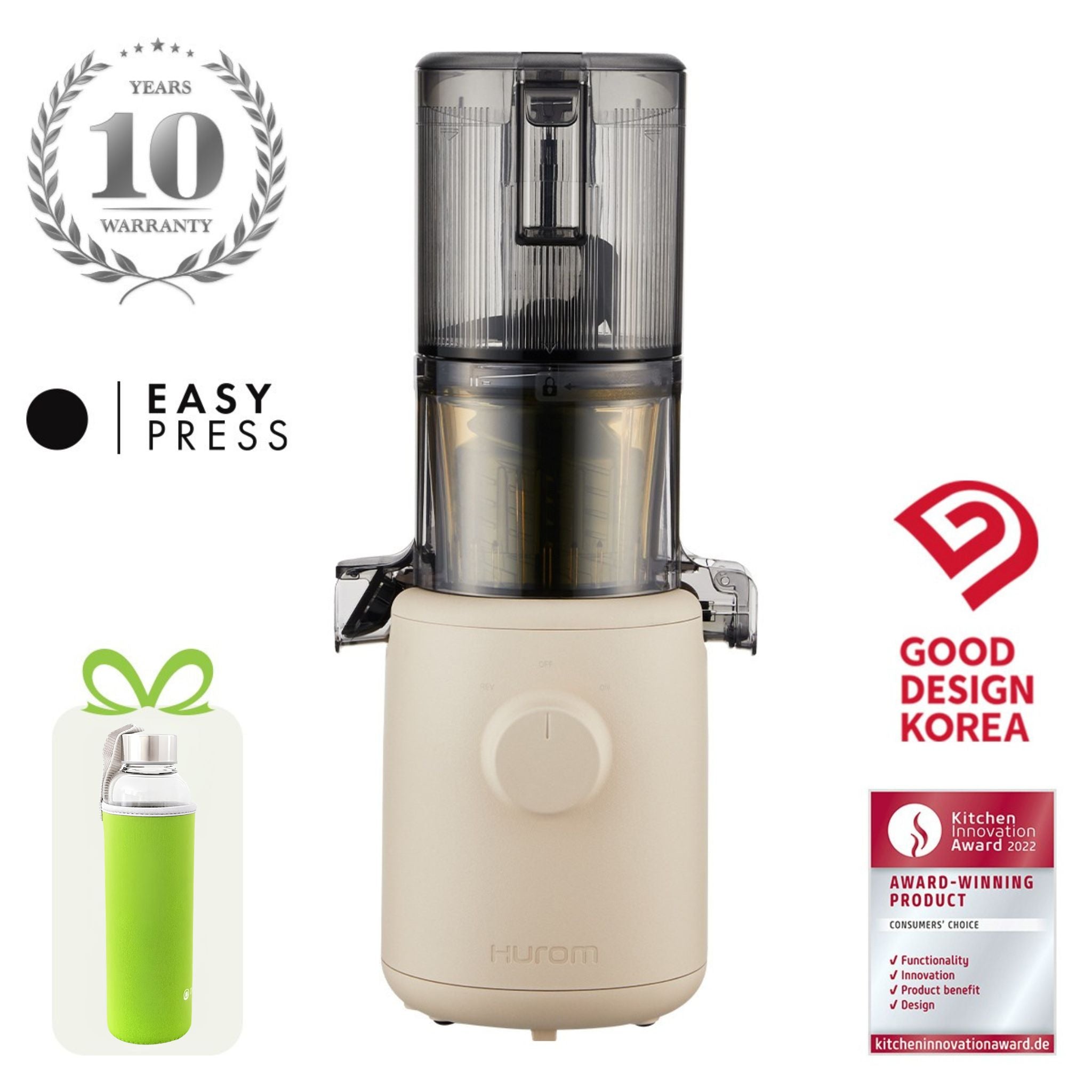 Hurom Slow Juicer H310A ベージュ Hurom H310A | Kompakter Slow Juicer für Einsteiger – Grüne Küche