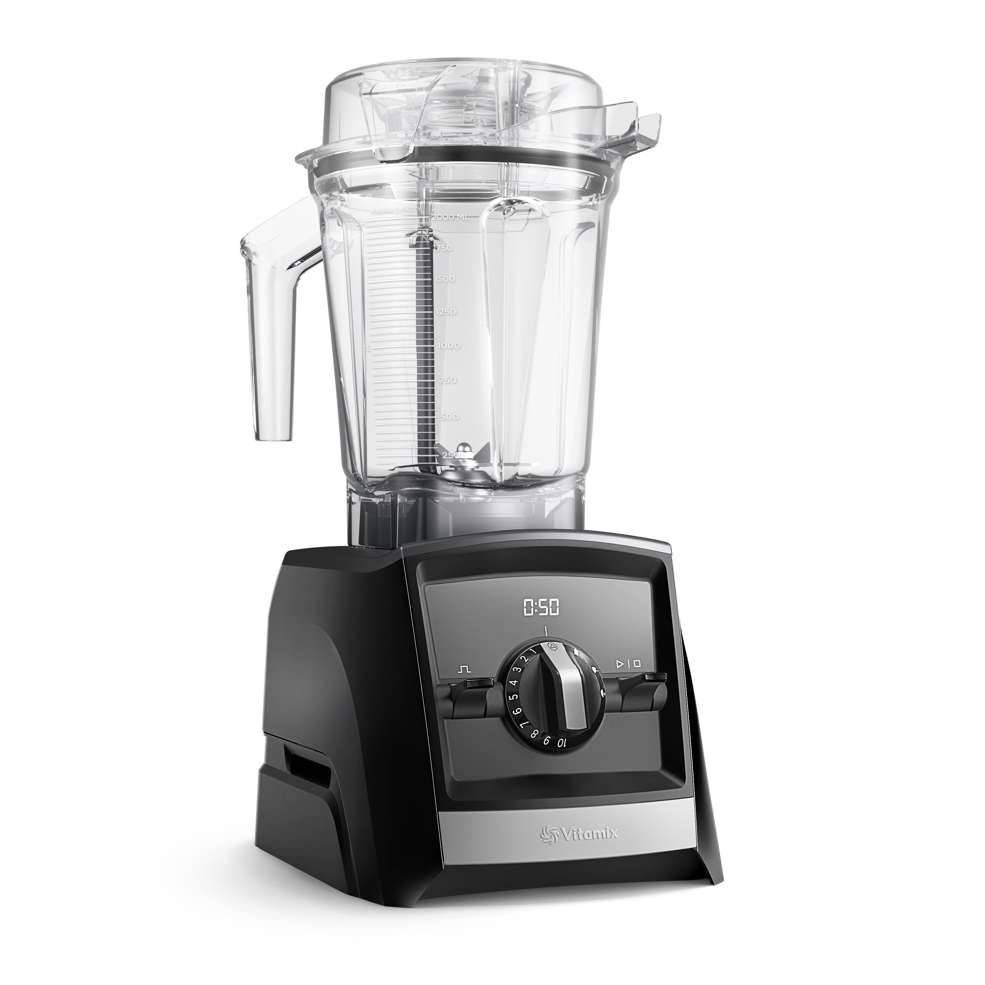 Vitamix Ascent A2500i stand blender in black - right side glamour view with control panel and 2.0L container