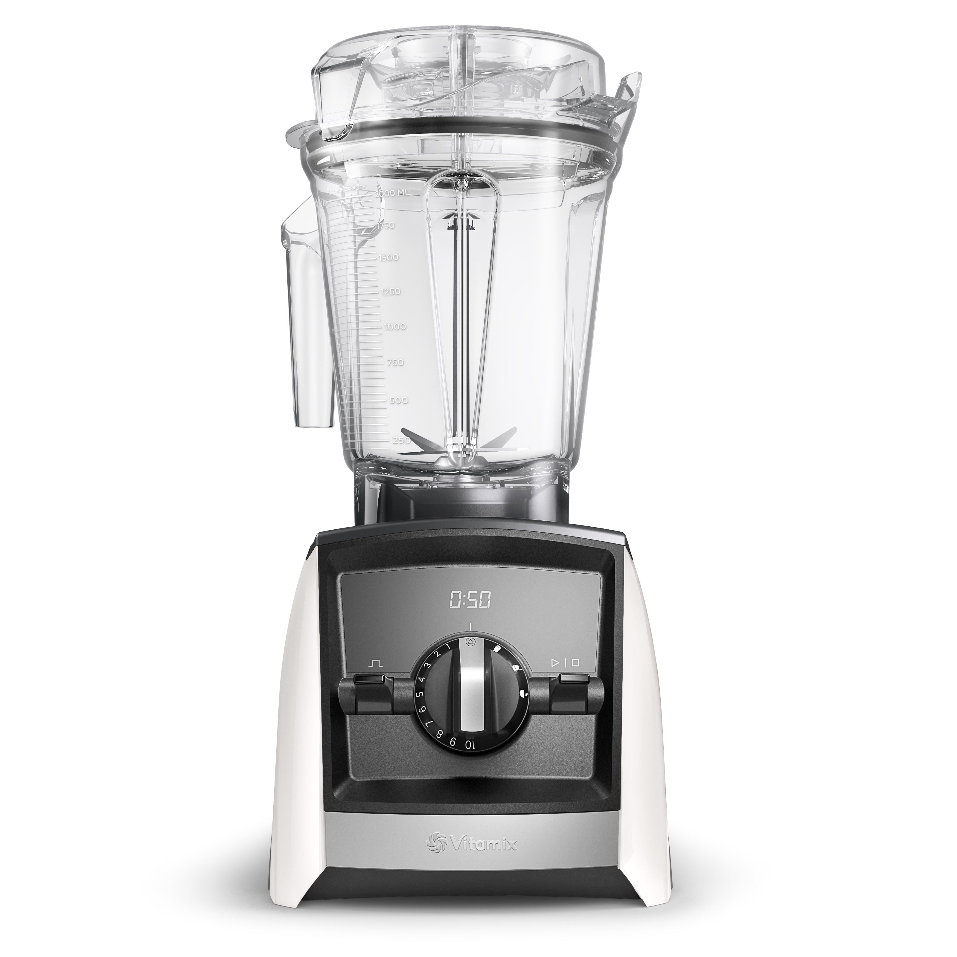 Vitamix Ascent A2500i in elegant white with 2.0L Interlock container - front product view with LED timer and 3 automatic programs