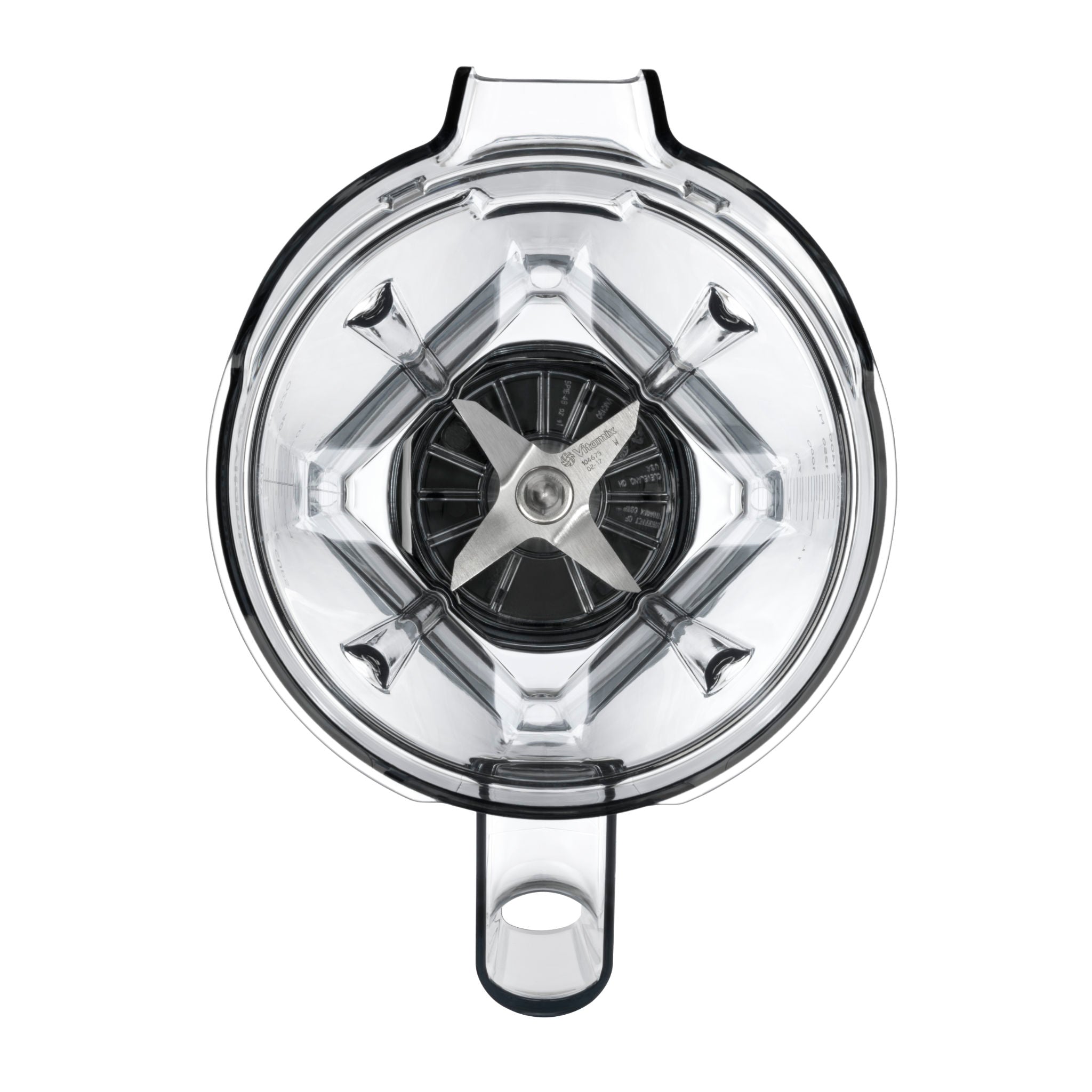 Vitamix 1.4 liter container lid with interlock system - top view showing transparent lid with central locking mechanism