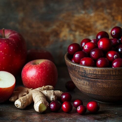Cranberries und Äpfel und Ingwer Knolle