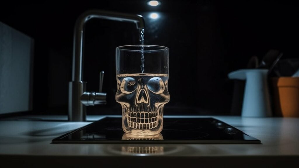 Wasserglas und Totenkopf